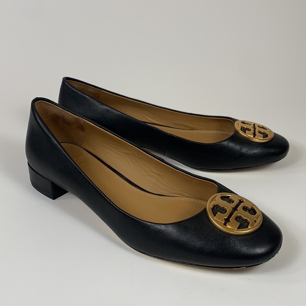 Tory Burch Chelsea Heeled Ballet Flats, Black Leather, Size: 8M